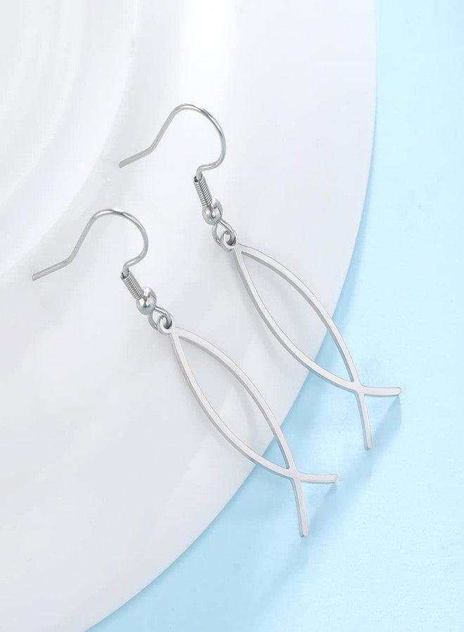UNIFT Jesus Fish Faith Symbol Earrings For Women Stainless Steel Chic Arc Fish Hook Earrings Christian Jewelry (silver) - Image 5